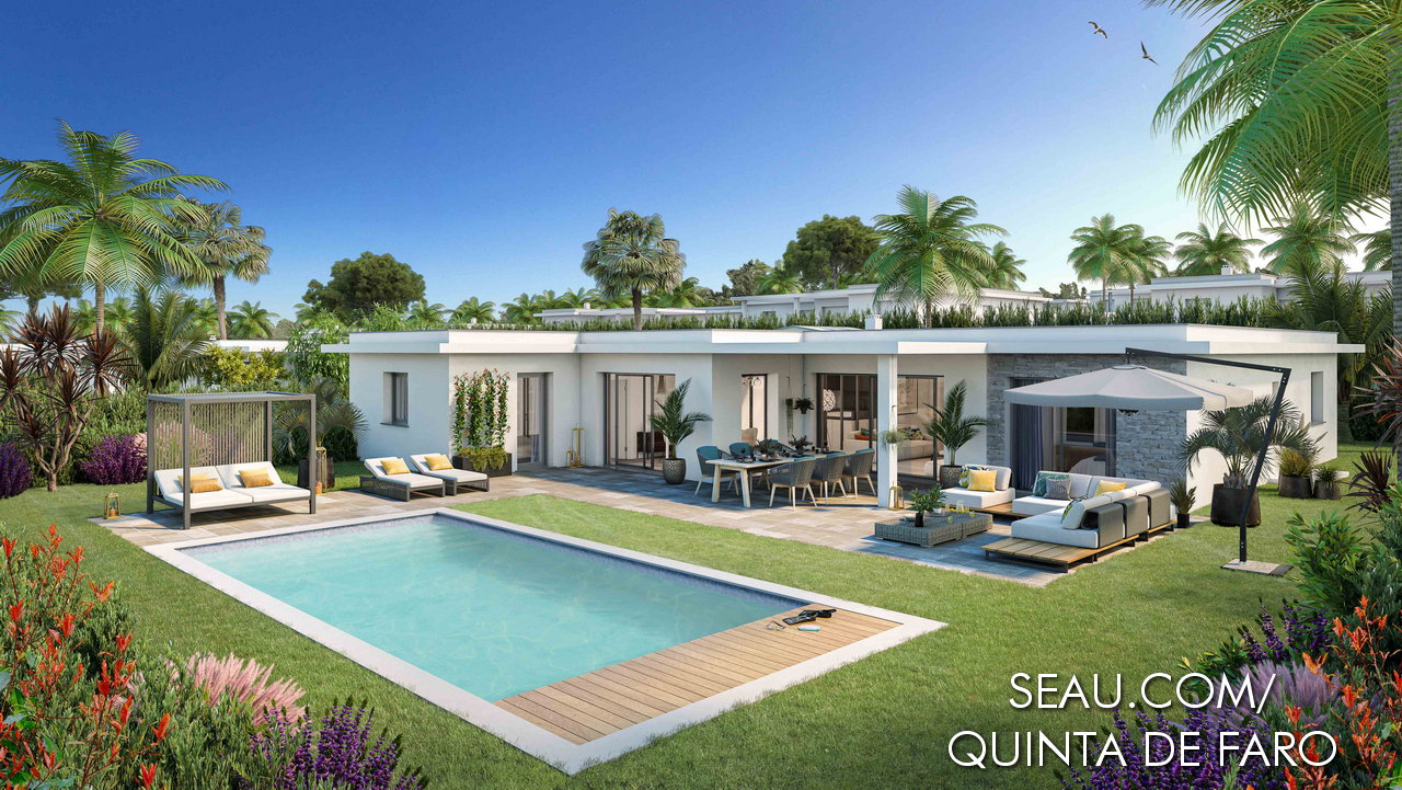 Quinta de Faro villas have a private pool heated by a heat pump and a salt filtration system. The pool has an automatic coverage system.
