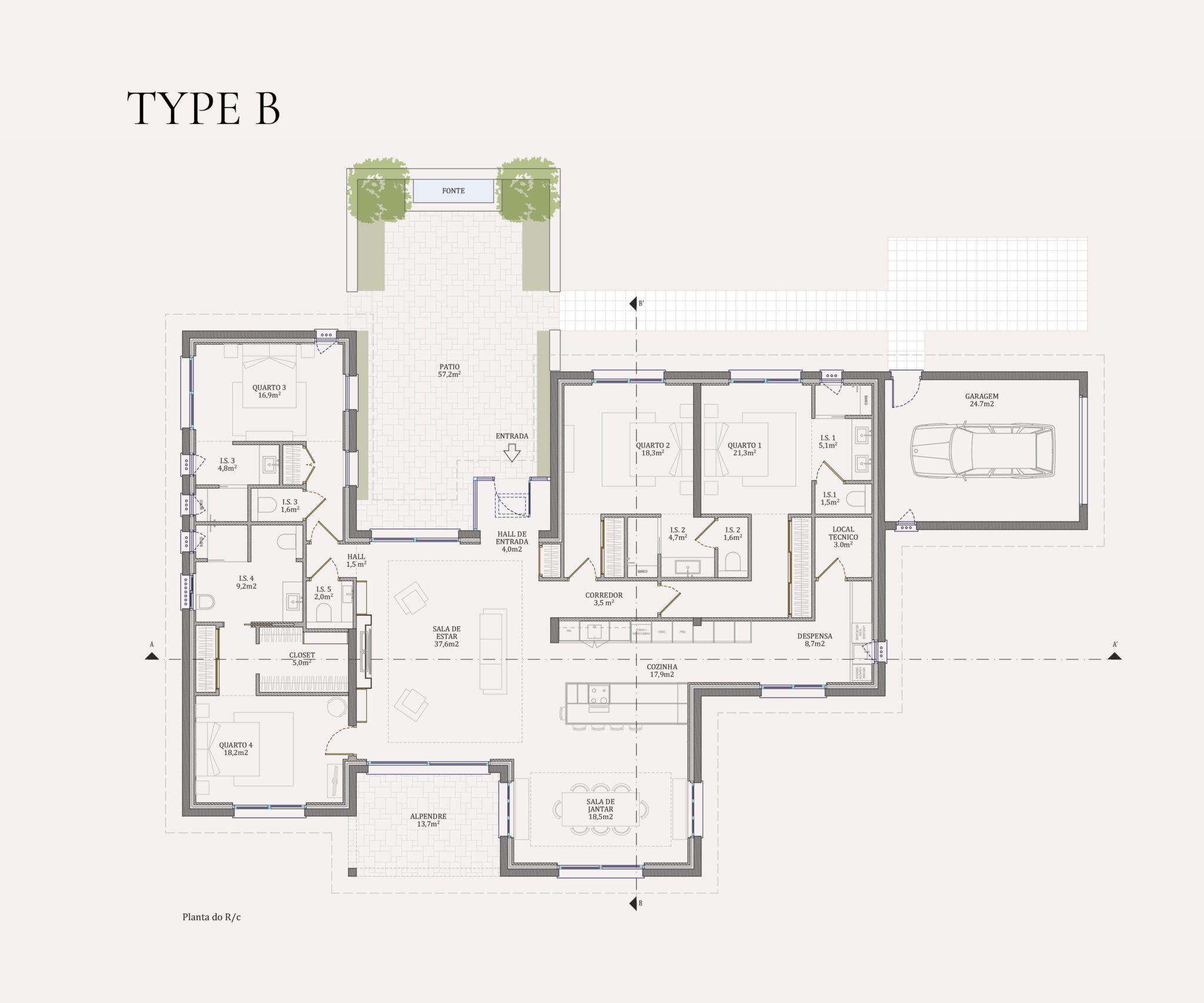 Example of the architecture of the ground floor of type B houses