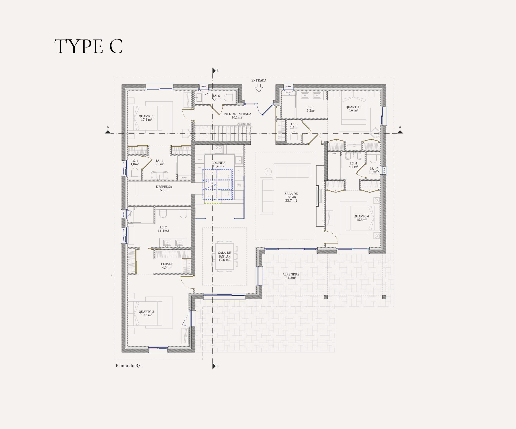 Example of the architecture of the ground floor of type C houses